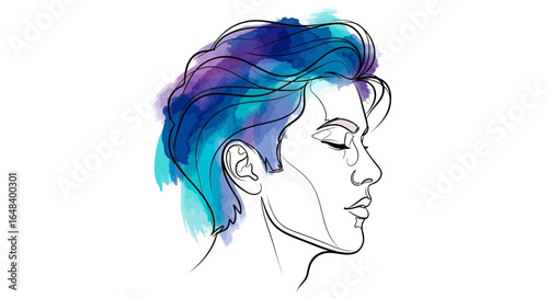 Abstract watercolor portrait illustration of contemplative young person