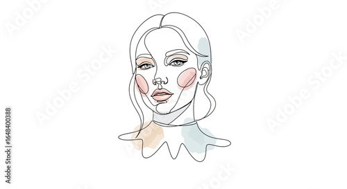 Abstract woman portrait in one line art with pastel colors, perfect for modern design