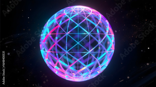 Abstract Holographic Grid Sphere in Futuristic Style