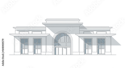 Architectural blueprint showcasing a symmetric building facade minimal design