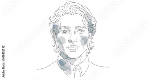 Conceptual graphic of a young man with gray water-colored facial spots