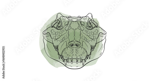 Detailed alligator head design with watercolor effect, on white backdrop