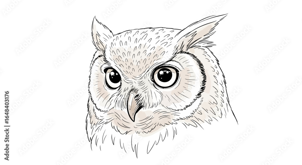 Fototapeta premium Detailed artistic sketch of an owl head with captivating, intense gaze