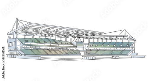 Detailed architectural rendering of a modern sports arena grandstand
