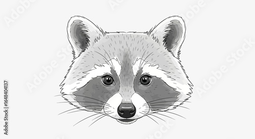 Detailed Raccoon Head Illustration with Gray and White Fur Texture
