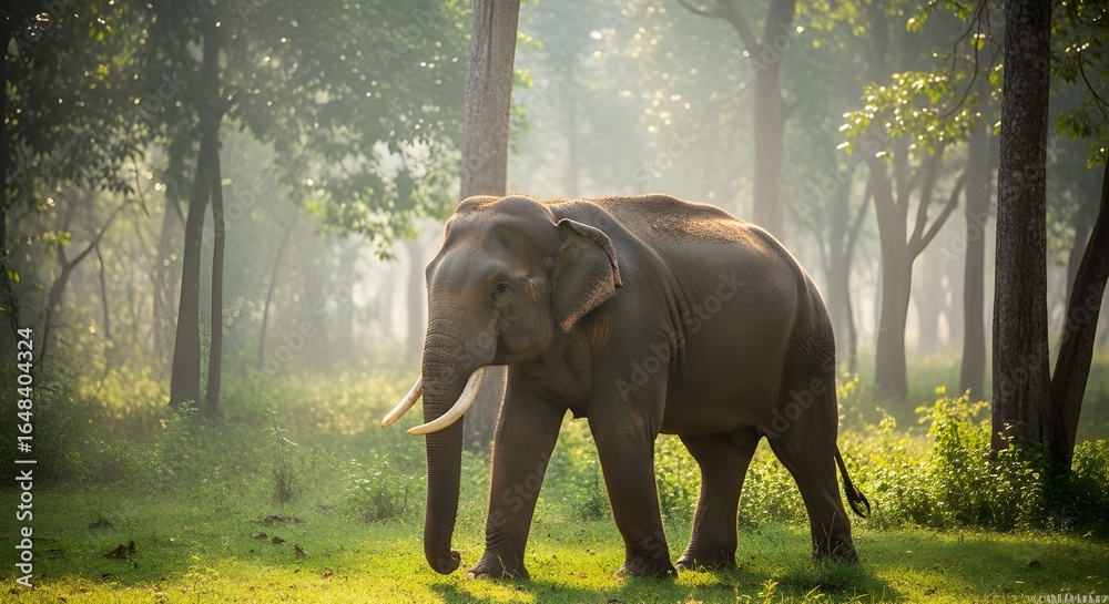 Fototapeta premium Asian Elephant in a Misty Forest