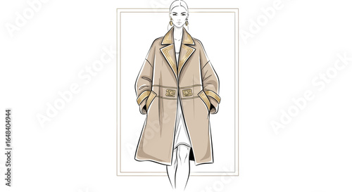 Elegant fashion illustration of a woman in a stylish coat for design