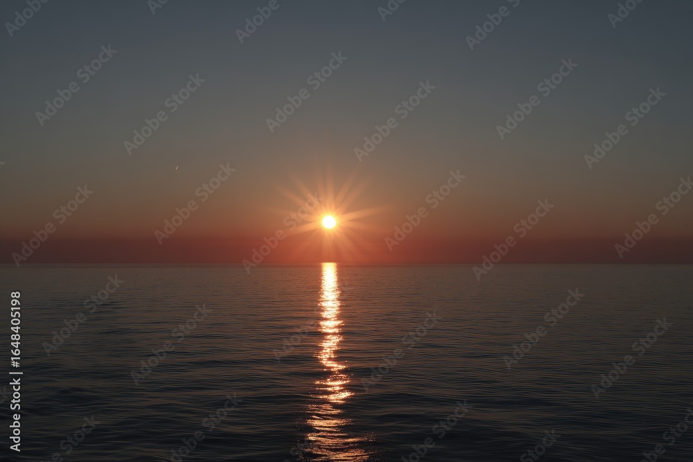Obraz premium Sunset over calm water. Golden sun, tranquil scene