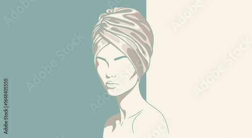 Elegant illustration of a woman with a head wrap in a minimalist design