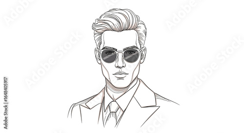 Elegant man in suit and sunglasses sketch in a modern graphic style