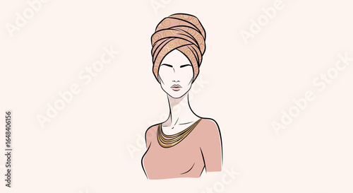 Elegant portrait of a woman with a turban and golden necklace art