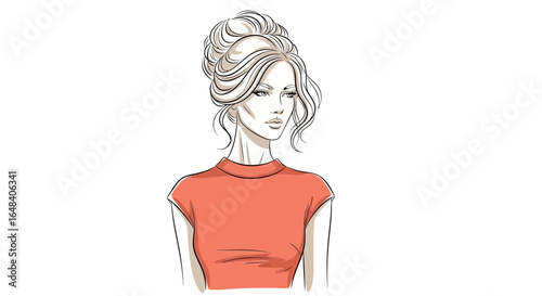 Elegant sketched woman portrait with modern hairstyle and soft expression