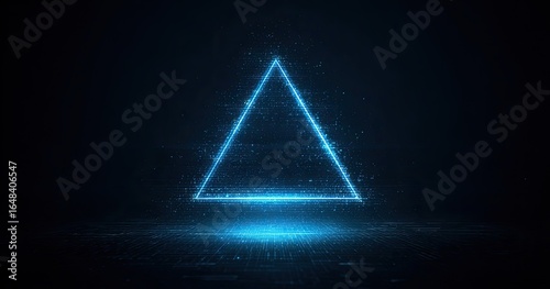 Abstract triangle, glowing blue light, digital background
