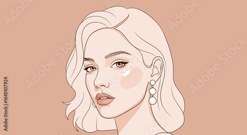 Elegant woman portrait with bob hairstyle and circular pearl earrings art