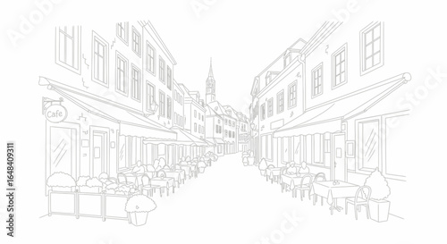 European street cafe scene with historical architecture and dining setting