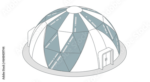 Futuristic Geodesic Dome Structure with Geometric Paneling and Entrance