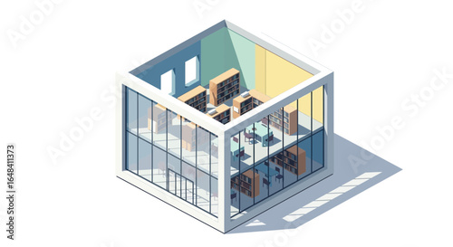 Isometric Library Building Cross Section Showing Architectural Design
