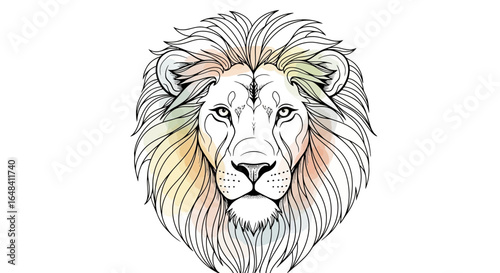 Lion head illustration with watercolor effect, majestic wildlife art