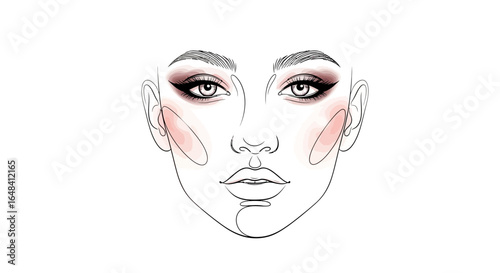 Minimalist beauty illustration showcasing elegant eye makeup and contouring