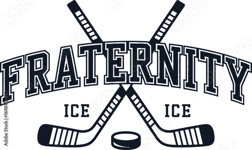 Fraternity ice hockey logo with crossed sticks and puck