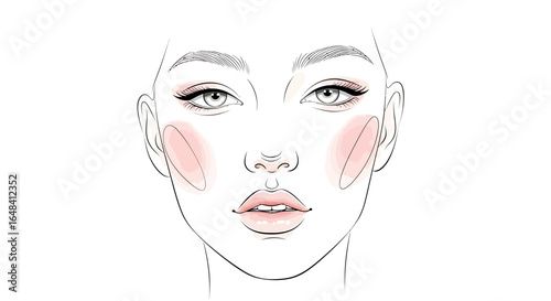 Minimalist line art illustration featuring a woman's face with delicate makeup