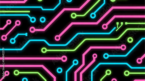 Minimalist AI Circuit Board Pattern with Glowing Neon Lines