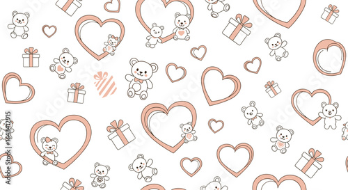 Cute teddy bears and heart shapes festive pattern for celebrations and special occasions