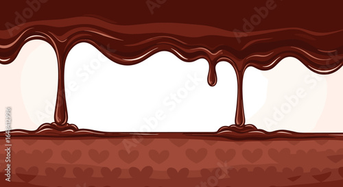 Luxurious dark chocolate drip background with subtle heart pattern for sweet and decadent designs