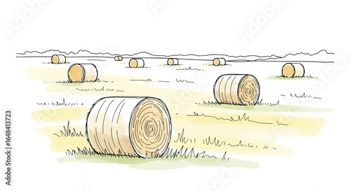 Serene hay bale sketch capturing the essence of rural countryside charm