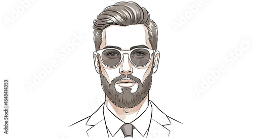 Sophisticated Bearded Man with Sunglasses in an Artistic Line Drawing