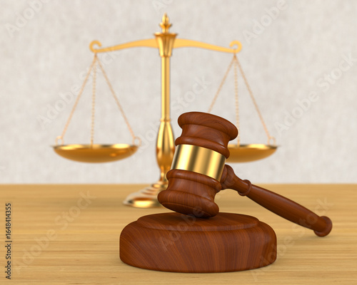 Judge gavel and scale. 3D i...