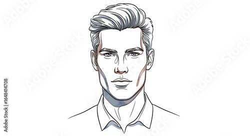 Stylish hand-drawn portrait of a handsome man with trendy hairstyle