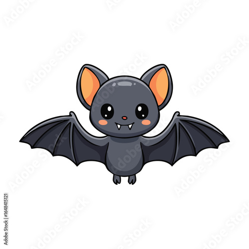 A cute cartoon bat with big eyes and outstretched wings, smiling happily.