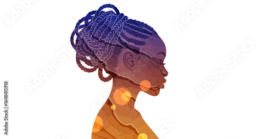 Vibrant african woman with textured skin and artistic braids illustration