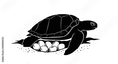 sea turtle laying eggs elegant black and white silhouette for conservation projects ecofriendly branding and wildlife educational materials