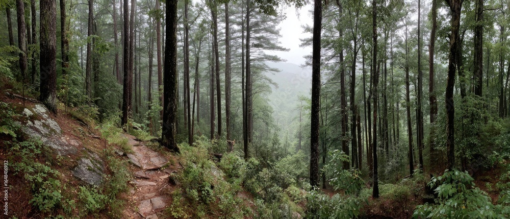 Obraz premium Misty mountain forest path