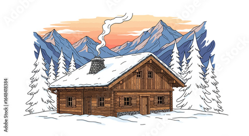 Charming Winter Retreat: A Cozy Log Cabin Amidst Snowy Mountains