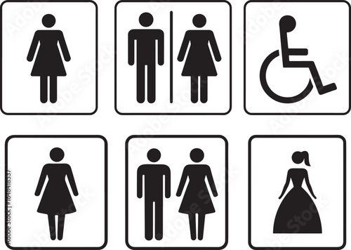 Restroom Signs Collection for Various Genders and Accessibility Options Available at Public Places and Events