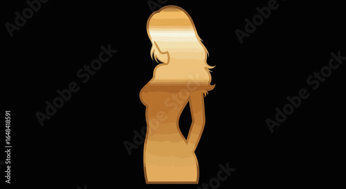 Elegance Depicted:  Minimalist Silhouette of a Woman with Golden Textures