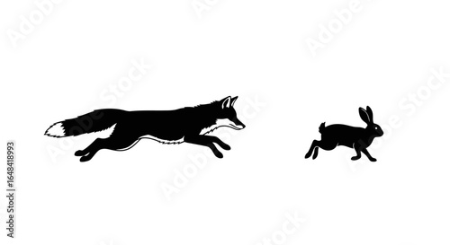 fox and rabbit in pursuit dynamic black and white silhouette illustration for childrens books storytelling or naturethemed designs
