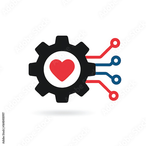 Vector of gear wheel with heart and circuit pattern. Symbol of med tech medical.