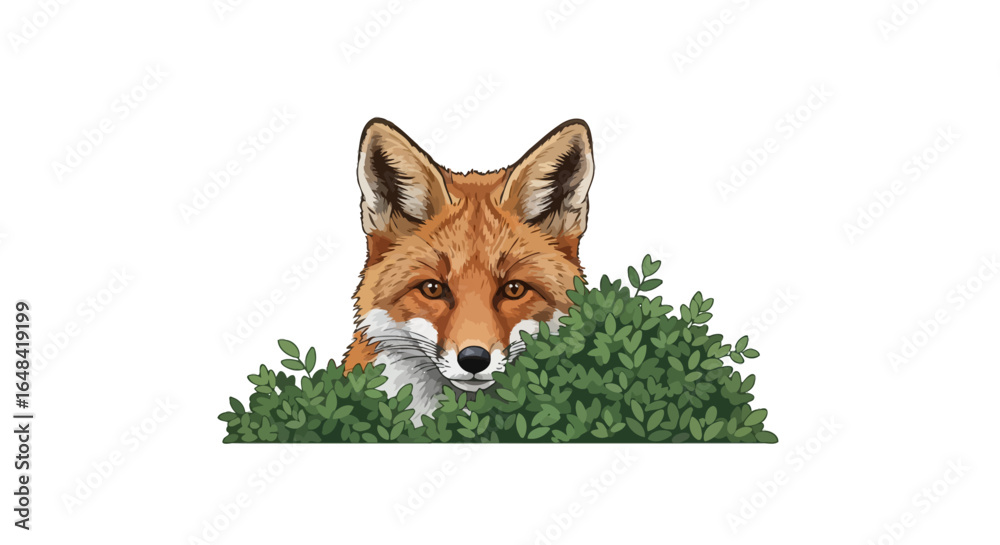 Fototapeta premium red fox peeking from bush captivating wildlife illustration for nature eco and wildlife conservation projects
