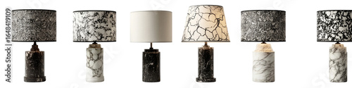 Six table lamps with marble-patterned shades and bases