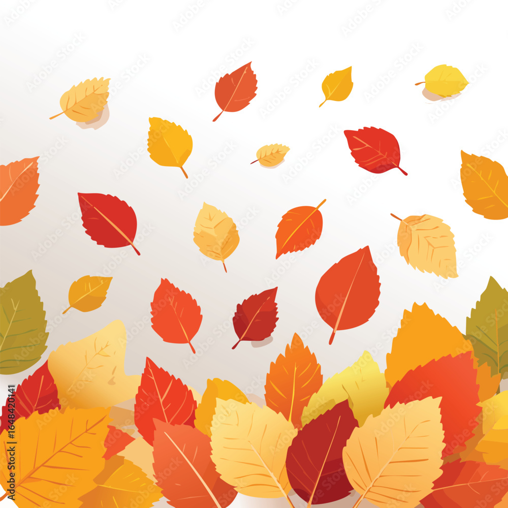Obraz premium Vibrant illustration of autumn leaves falling from above, creating a colorful display.