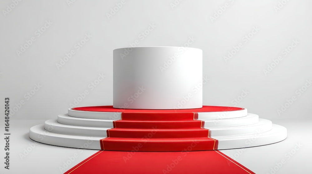 Obraz premium White podium and red carpet display on white background for product. Showcase your brand with this elegant awards ceremony presentation.