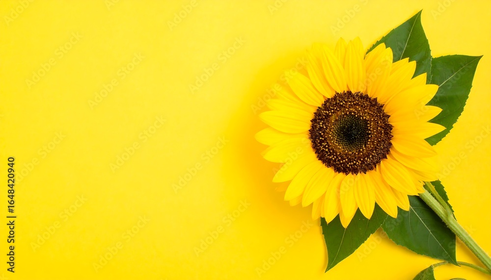 Fototapeta premium Sunny sunflower on yellow background