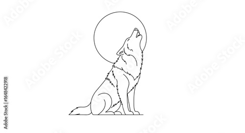 lone wolf howling at the moon minimalist line art for branding logos and natureinspired designs
