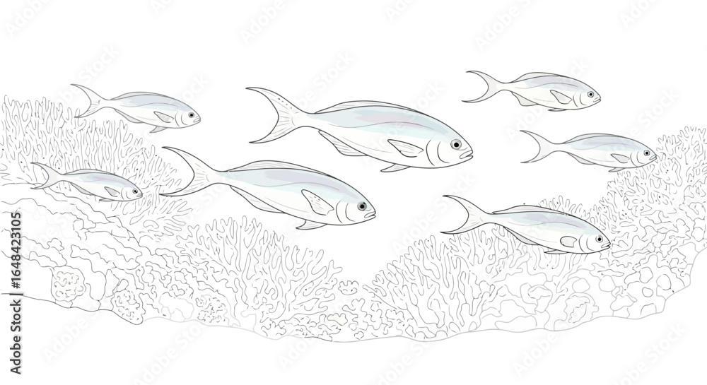 Fototapeta premium school of fish gracefully swimming above vibrant coral reef perfect for educational materials childrens books and marine biology projects