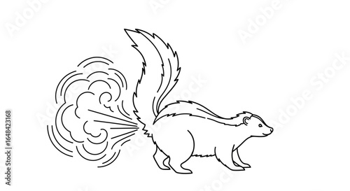 skunk spraying line art illustration for selfdefense boundary setting or warning concept designs