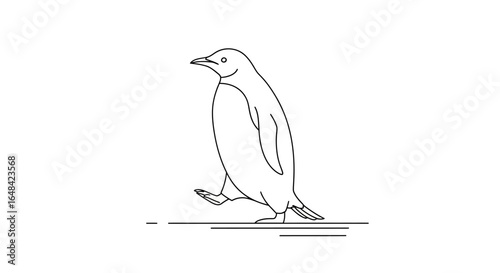 elegant line art penguin walking perfect for childrens books minimalist branding and arcticthemed designs